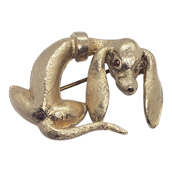 Vintage Gold Tone Dachshund Dog Brooch Pin Textured Finish Figural Jewelry A139F - Picture 1 of 8